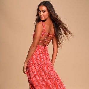 Lulus Back To Backless Red Print Lace-up Backless Dress - Size M